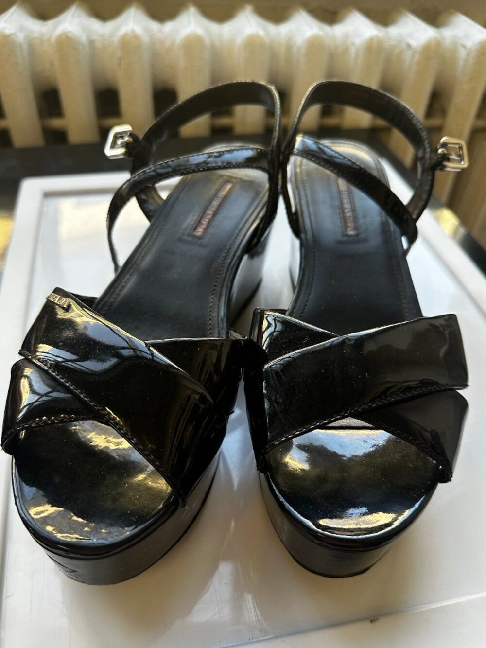 Black Prada Patent Leather Platform Sandals sz. 40